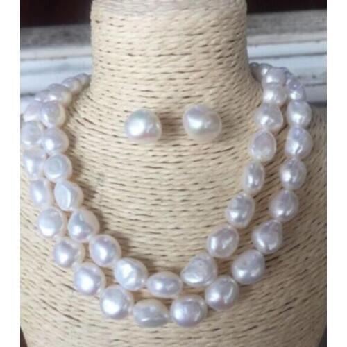 Single strands baroque white pearl necklace necklace 35"&earring