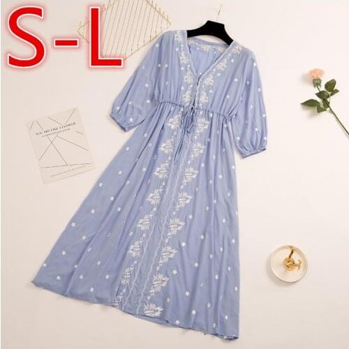 Embroidery Vintage Beach Midi Dress Swimwear 2021 Ladies Cotton Slim Casual Tunics Kaftan Beach Dress gravida Summer Boho Dress
