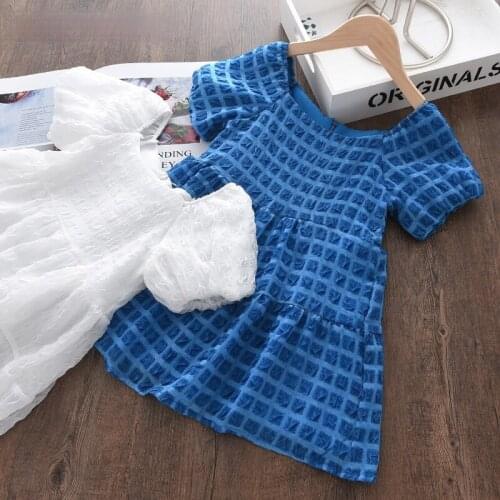 Girls Baby Princess Casual Dresses 2021 New Summer Kids Solid Color Plaid Fashion Ruched Costumes Children Vestidos 2-6 Years