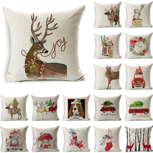 Christmas Dog Santa Claus Reindeer Pattern Print Cushion Cover Throw Pillow Case Home Sofa Car Decor