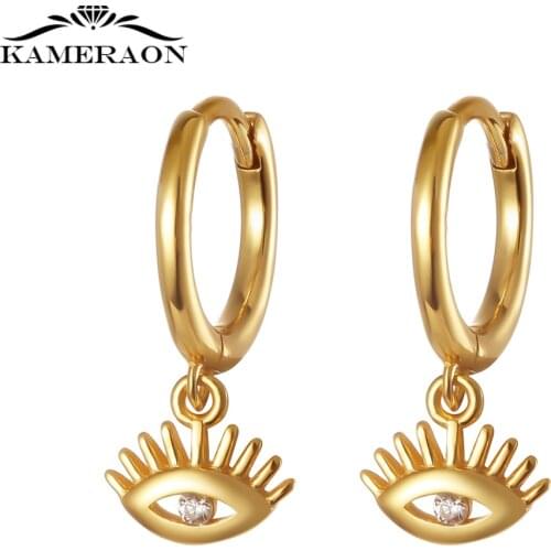 S925 925 Sterling Silver Evil Eye Shaped Charm Huggie Hoop Earrings for Women Trendy Small Hoop Earrings Silver Gold Earrings