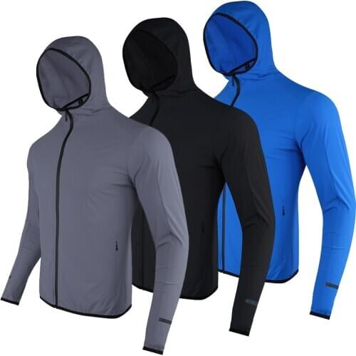 2021 Thin Quick Dry Sport Jacket Men Gym Running Fitness Training Bodybuilding Sweatshirt Outdoor Hooded Sportswear Male Cycling