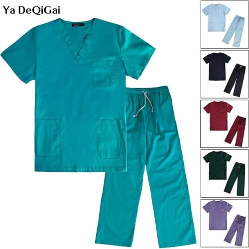 Unisex short-sleeved pet grooming working clothing suits men and women scrubs uniforms multiple colour Laboratory suit work sets