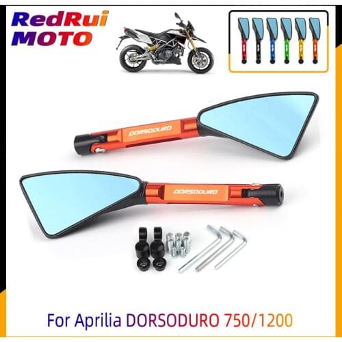 For Aprilia DORSODURO 750 DORSODUR 1200 Universal CNC Aluminum Motorcycle Handlebar RearView Mirrors Blue Anti-glare Mirror