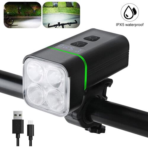 Waterproof Front USB Bike Light 4*T6 LED Bicycle Lamp Type-C Charging with LCD Power Digital Display for Night Satery Cycling