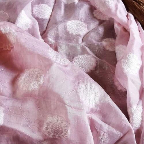 High quality pink new Tencel rayon fabrics Floret embroidery tissu High grade robe dress cheongsam shirt coat material