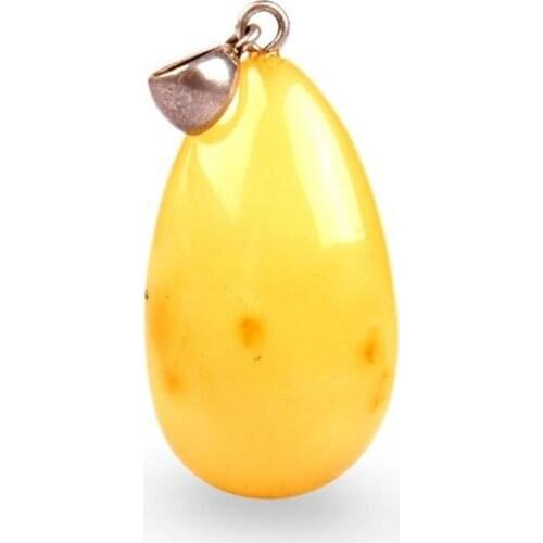 Amber Pendant - Organic Healing Stone with Silver Apparatus Amber Drop Cut