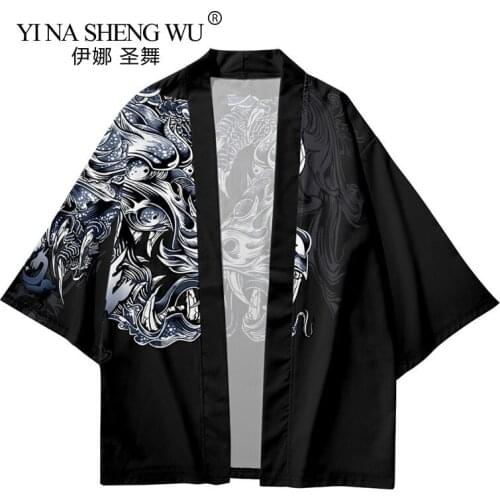 Japanese Vintage Kimono Haori Coat Men Traditional Harajuku Streetwear Samurai Cardigan Yukata Retro Asian Fashion Costume Black