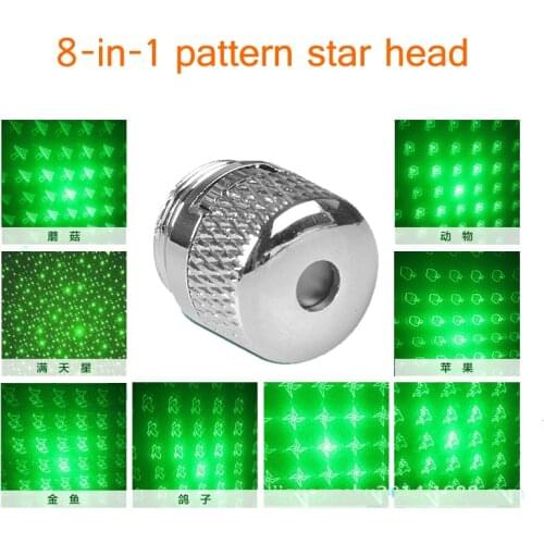 1Pcs 8 IN 1 Cap Green 303 Laser Pointer Pen Powerful Device with Adjustable Focus Laser Sight with Star Cover