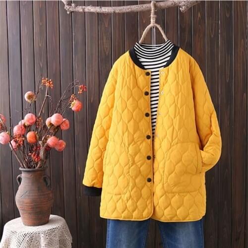Plus Size Womens Autumn Winter Coat Loose Casual Clothes Mid-Length Pocket Cotton Jackets Overcoat Female Black Outerwear 4XL