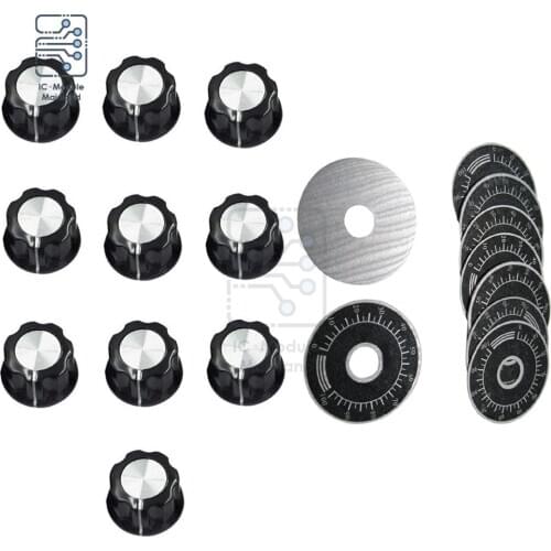 10pcs/lot MF-A03 A03 Dial Knob WTH118 Adjustable Rotate Button Potentiometer Control Knobs + 0-100 Scale Plate Sheet Scale