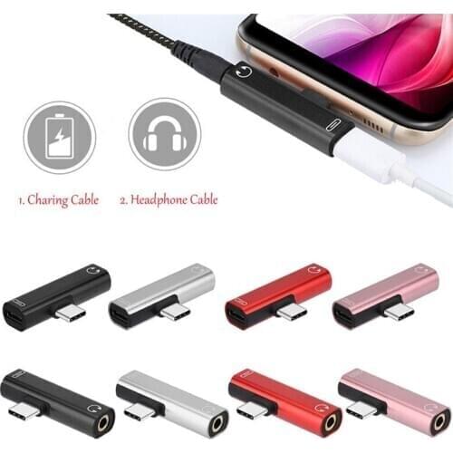 10pcs Type-C 2 in 1 Earphone Splitter Adapter Audio Charging Adapter 3.5mm Audio Jack Earphone/Charging for Samsung s10 note 10