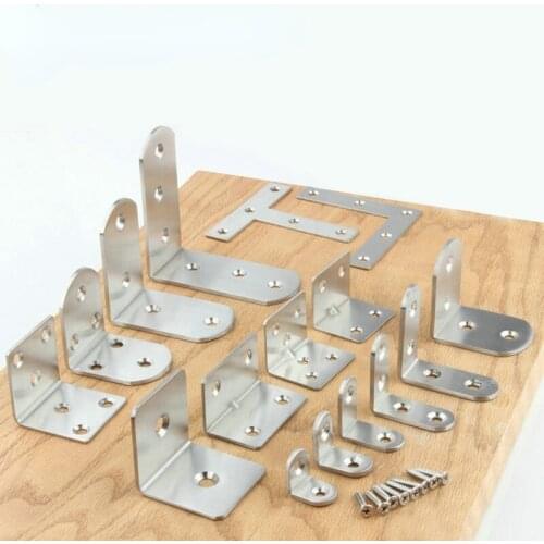 10pcs Stainless Steel Universal Connector Type L 90 Degree Angle Fastener Triangle Corner Bracket With Screw