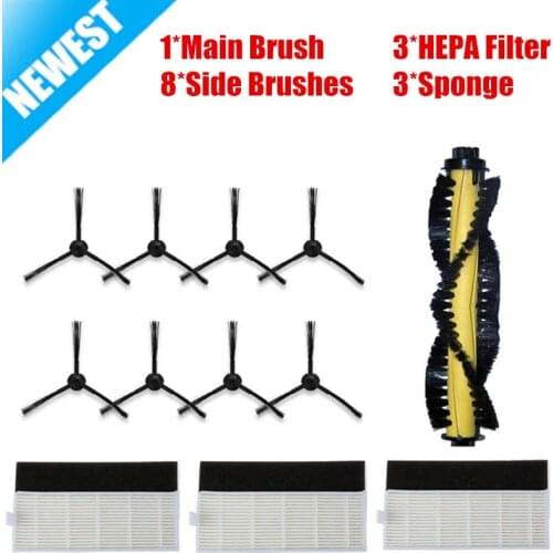 15PCS/LOT New 1*Main Brush+3*HEPA Filter+3*Sponge+8*Side Brushes for ILIFE a4 Robot Vacuum Cleaner Parts chuwi ilife a4