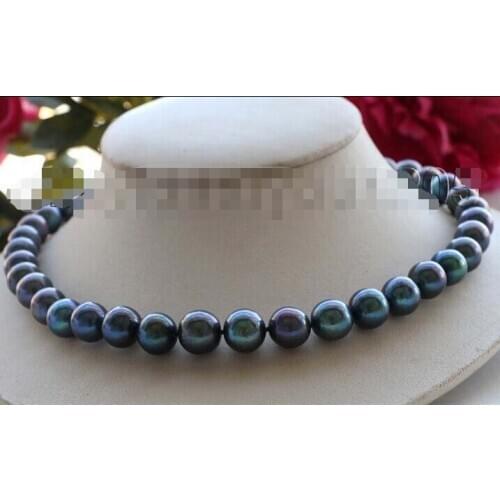17.5" Longest Genuine Natural 11mm Black Round Pearl Necklace ^^@^Noble style Natural Fine jewe FREE SHIPPING