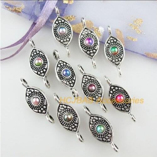 20 New Eyes Charms Mixed Acrylic Flower Connectors Tibetan Silver Tone 9x23.5mm