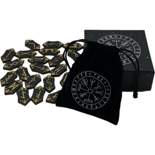 25Pcs/set Wooden Runes Stone Runas Piedra for Divination Carved Energy Stone Kit