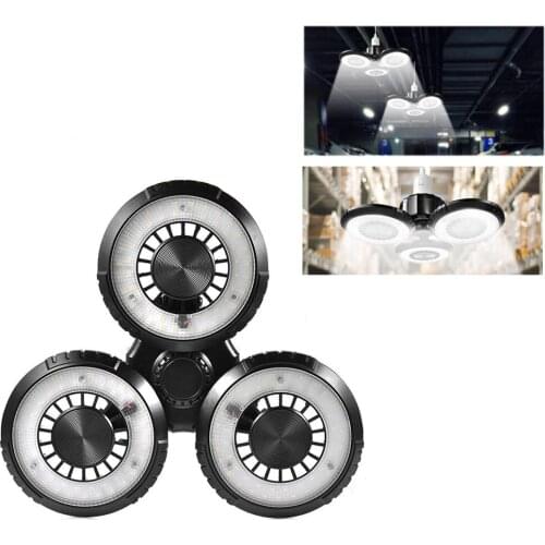 3 Panels 60W LED Garage Light 360 Adjustable Folding Deformable High Bay Lamp E27 Bulb For Workshop Warehouse Ceiling Light