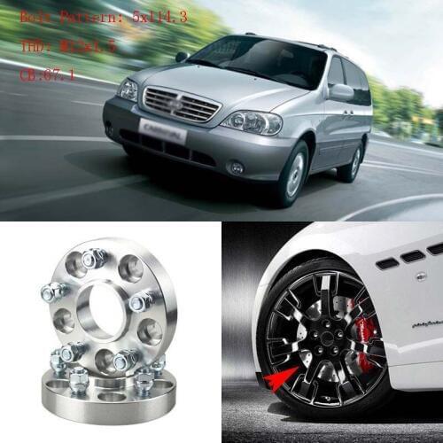 4pcs 1" Wheel Spacers Adapters 5 Lug 5x4.5"/5x114.3-12x1.5 Stud For Kia Carnival 2004