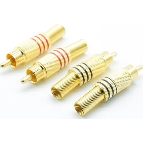 4Pcs/2pairs Gold Plated RCA Connector Plug Audio Male Connector With Metal Spring Cable Protector red black