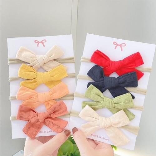 4Pcs/Set Candy Color Nylon Elastic Baby Girls Headband Bowknot Newborn Headbands Hair Bands Toddler Turban Kids Hair Accessories
