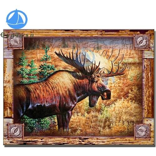 5D DIY Diamond Painting moose Diamond mosaic Cross Stitch old elk pattern full square round Rhinestone Embroidery Mosaic decor