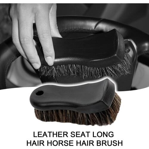 More Dense Pure Black Premium Select Horse Hair Interior Cleaning Brush For Leather, Vinyl, Fabric Car Cleaning Brush