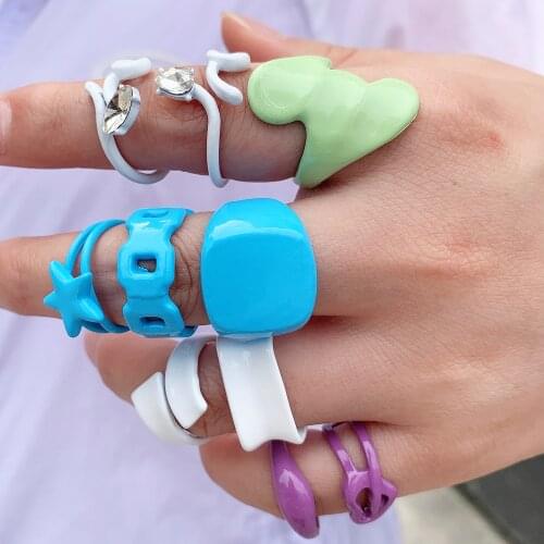 Dvacaman 2021 Korean Hand-Painted Irregular Open Rings Womens Trendy Colorful Metal Dripping Oil Geometric Rings Summer Jewelry