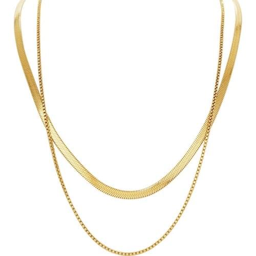 Necklace for Men Women Hip Hop Layered Neck Chain Stainless Steel Accessories Simple Gold Color Jewelry Best Friends Gift(GN352)