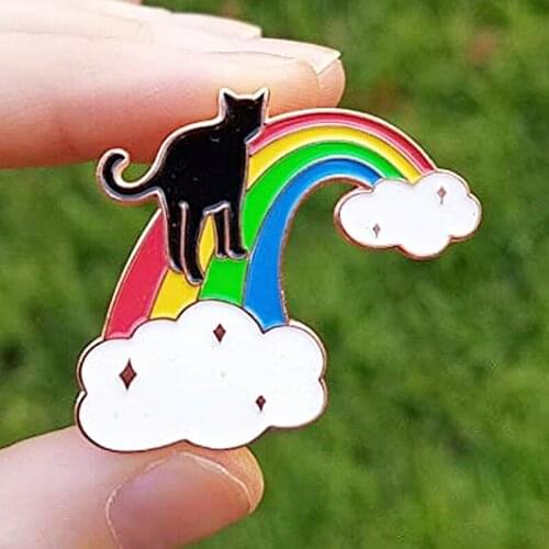 Cartoons Black Cat Walking Rainbow Enamel Brooch Pin Backpack Hat Bag Lapel Pins Badges Women Mens Fashion Jewelry Accessories