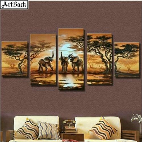 Five spell diamond painting elephant tree icon cross stitch 5d full square / round diamond mosaic landscape living room decor