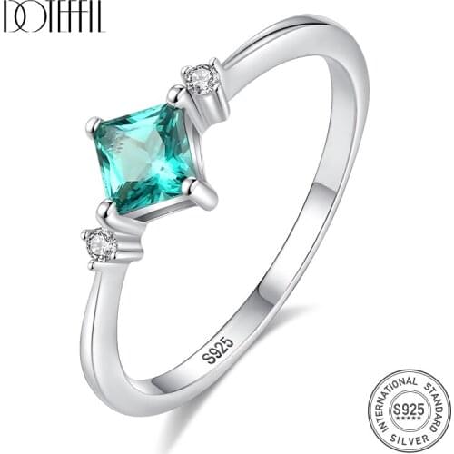 DOTEFFIL High Quality Square Shaped Wedding Rings for Women Real 925 Solid Silver Tourmaline Female Rings Fine Jewellery Bijoux