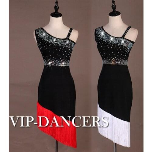 Latin Dance Costume Sexy Diamond Tassel Dress For Women/Girls Child/Adult Elegant Rumba Tango Dance Clothes Custom Made DQL3019