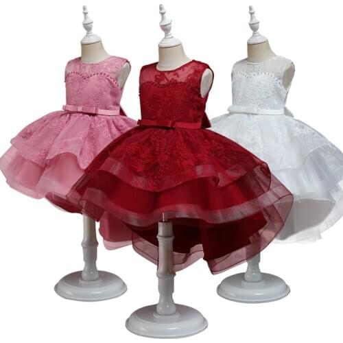 Girls Lace Princess Dress Christmas Embroidery Clothes Kids Wedding Birthday Party Ball Gown Children Bridesmaid Pageant Evening