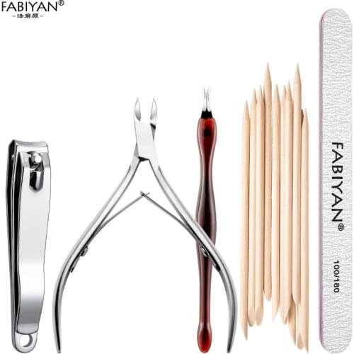 14Pcs/set Nail Art Files Nippers Clipper Cutter Dead Skin Remover Fork Scissors Trimmer Manicure Wood Stick Care Tool