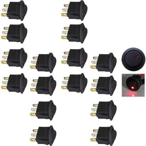 Lot20 Car Auto Round Dot Red blue green yellow LED Rocker Toggle Switch 3 Pin ON/OFF 12V Sales