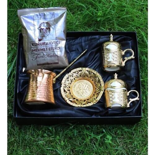 Copper Casting Gold Color Cup Set Copper Coffee Pot and Gift Turkish Coffee Set
