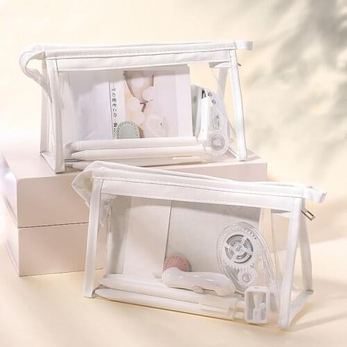 Cartoon Cute Transparent Pencil Case Large Capacity Female Simple High-value Japanese Triangle Cosmetic Bag Korean Stationery