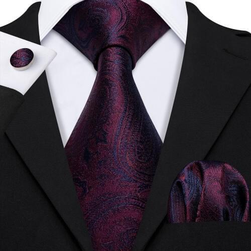 Barry.Wang Fahsion Designers Red Paisley Mens Silk Ties Gravat Hanky Box Gifts Set Ties For Men Wedding Groom Neckties LS-5167