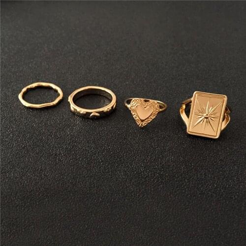 4 Design Boho Vintage Gold Star Midi Moon Rings Set For Women Finger Ring 2021 Female Bohemian Jewelry Gifts