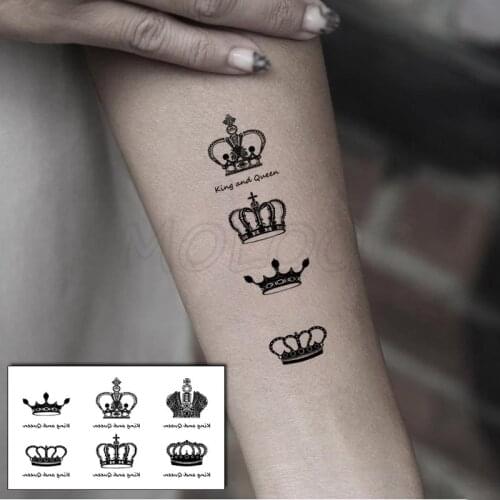 Crown Element Tattoo Stickers King and Queen Letter Flower Small Size Body Art Temporary Fake Tattoo for Women Kids 105*60 Mm