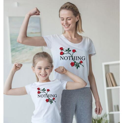Nothing Rose Mother and Daughter Clothes Family Matching Outfits Look Mommy and Me Tshirt Mom Mum Son Baby Girl Dress Clothing