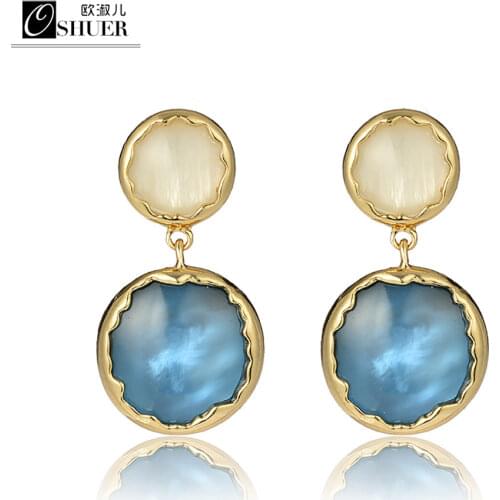 OSHUER Hot Sale Style Brand New Fashion Jewelry Gold Long Resin Beads stud Earrings Best Friends Gifts