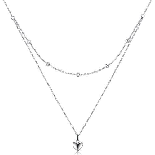 ZEMIOR Double Chain Necklace For Women S925 Sterling Silver Heart Shape Pendent Short Necklace Birthday Party Gifts Fine Jewelry