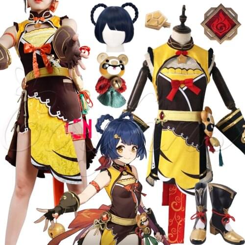 Genshin Impact Xiangling Cosplay Costume Head Chef Outfit Halloween suit shoes Cosplay Wig Genshin Impact Xiangling Cosplay Hair