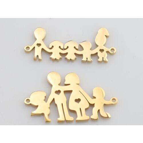 5pcs Mirror polished stainless steel family members father mother son daughter hand in hand pendant for DIY necklace accessories