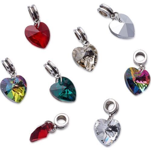 Pandahall 50pcs/lot 25mm 3D Glass Dangle Heart Pendants Fit Colorful Shining European Style Charms Jewelry Making with 5mm Hole