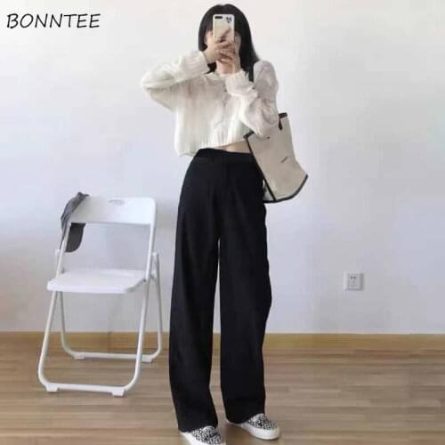 Casual Pants Women Straight Stylish Popular Harajuku Simple Ladies Trousers Oversized Spring Pure Baggy Leisure Teens High Waist