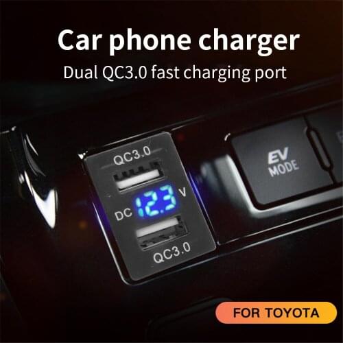 QC3.0 Quick Charging Car Socket Dual Double Port Charger Adapter with Digital Voltage Displayed For Toyota Corolla/Prado/Reiz