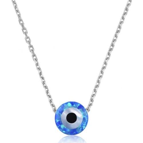 Silver Blue Opal Stone Evil Eye Necklace
